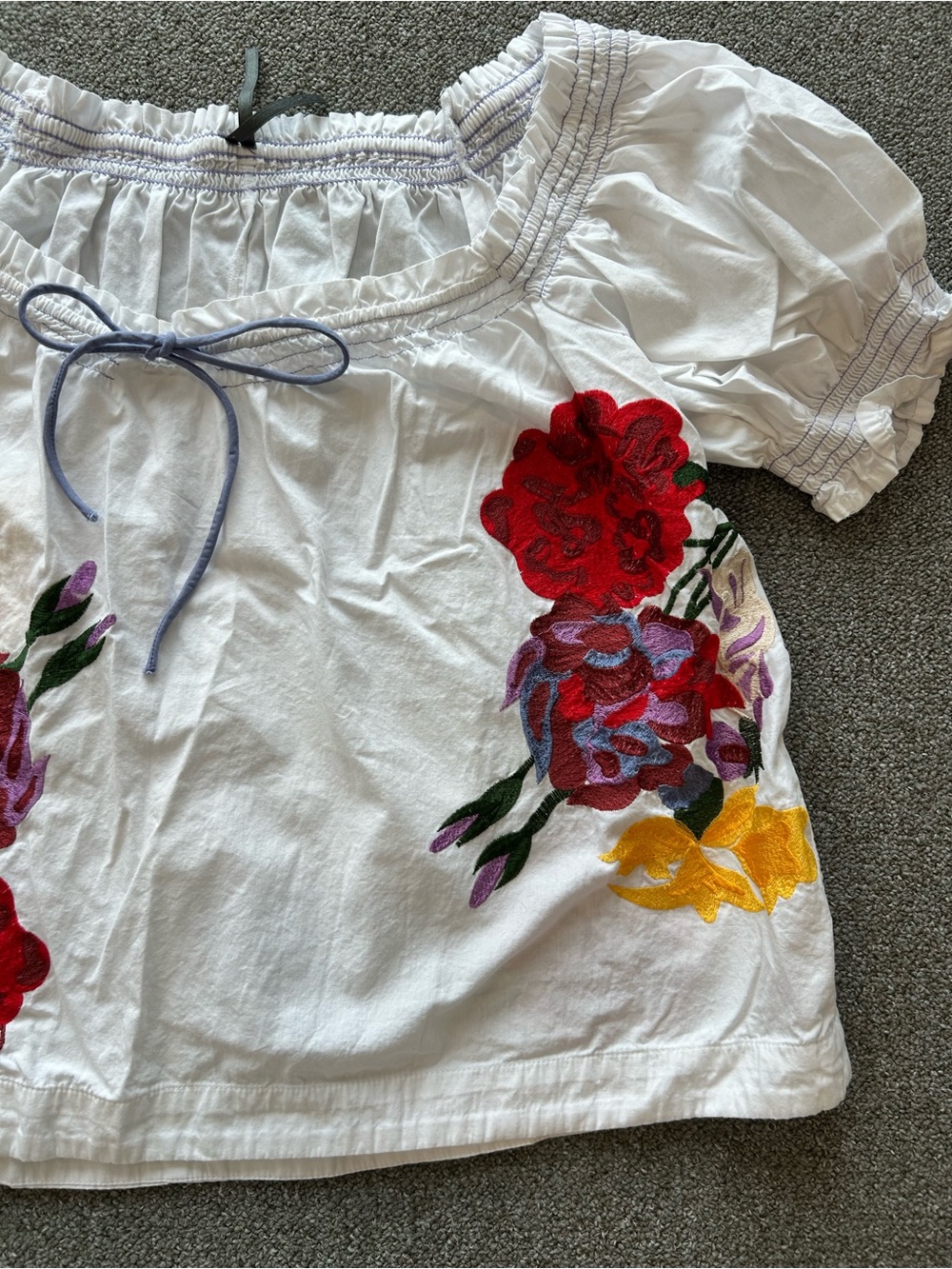 Anthropologie White Floral Embroidered Short Sleeve Top L - Picture 2 of 5